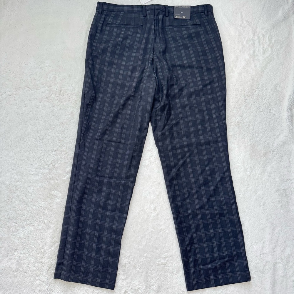 Banana Republic Pants Men’s 38x32 Black Check Slim Fit 100% Wool Career NEW - Picture 5 of 7
